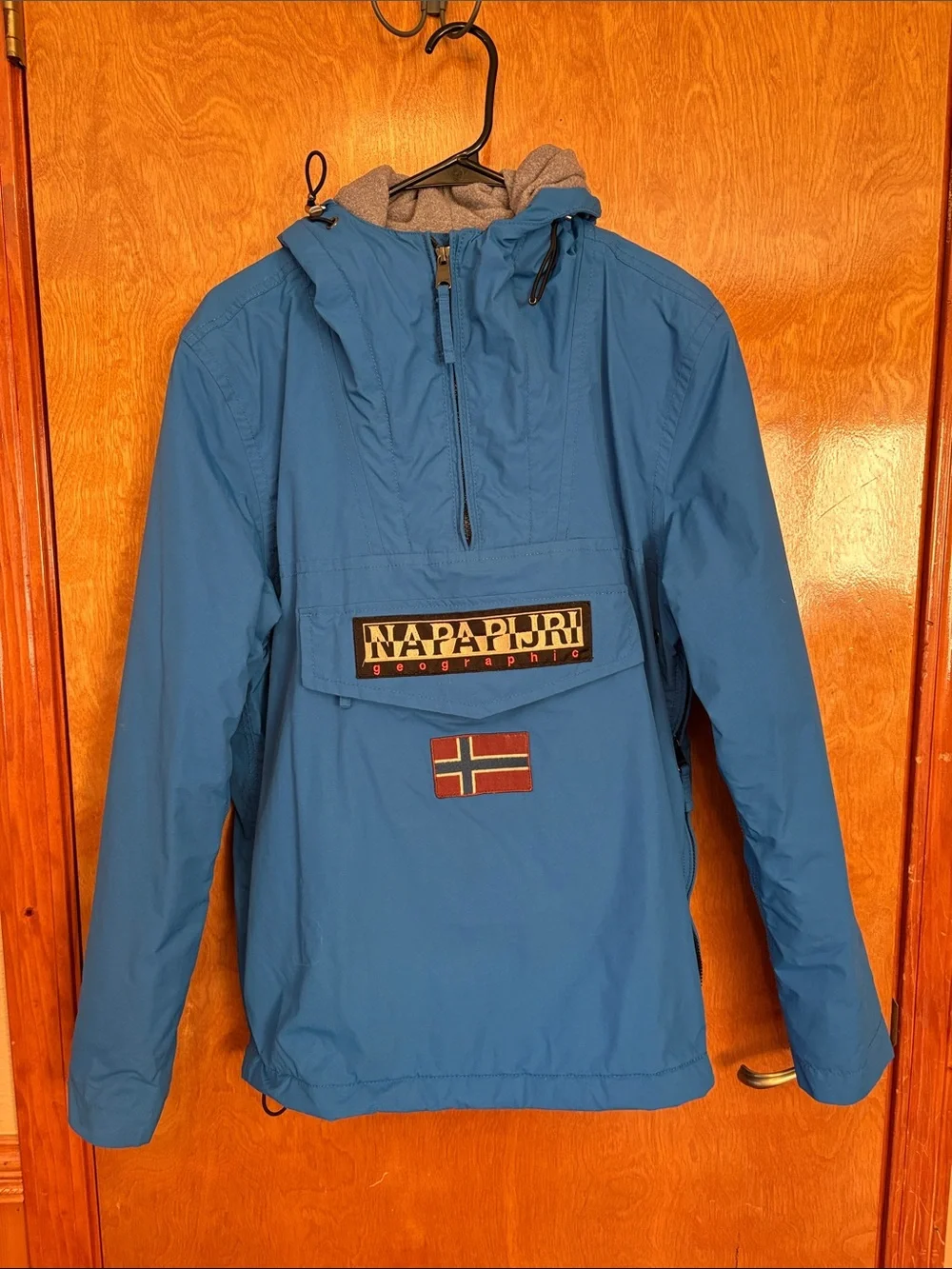 Napapijri Men's Teal-Blue Hooded Pullover Windbreaker